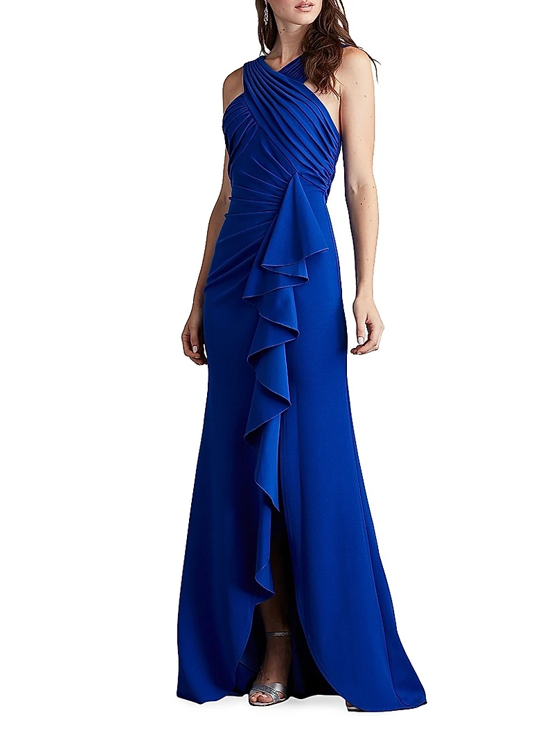 Asymmetric Crêpê Ruffle Gown