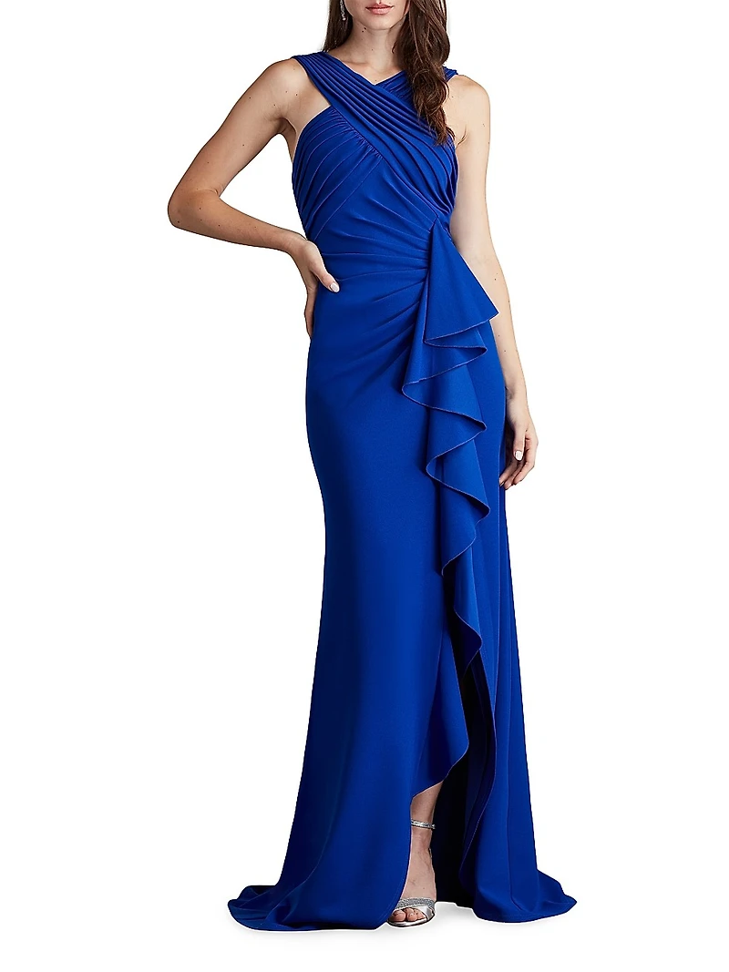 Asymmetric Crêpê Ruffle Gown