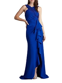 Asymmetric Crêpê Ruffle Gown
