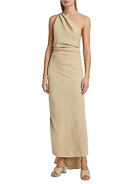 Riya Draped Linen One-Shoulder Maxi Dress