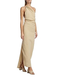 Riya Draped Linen One-Shoulder Maxi Dress