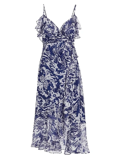 Floral Chiffon Ruffled Midi-Dress