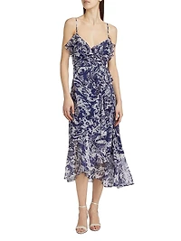 Floral Chiffon Ruffled Midi-Dress