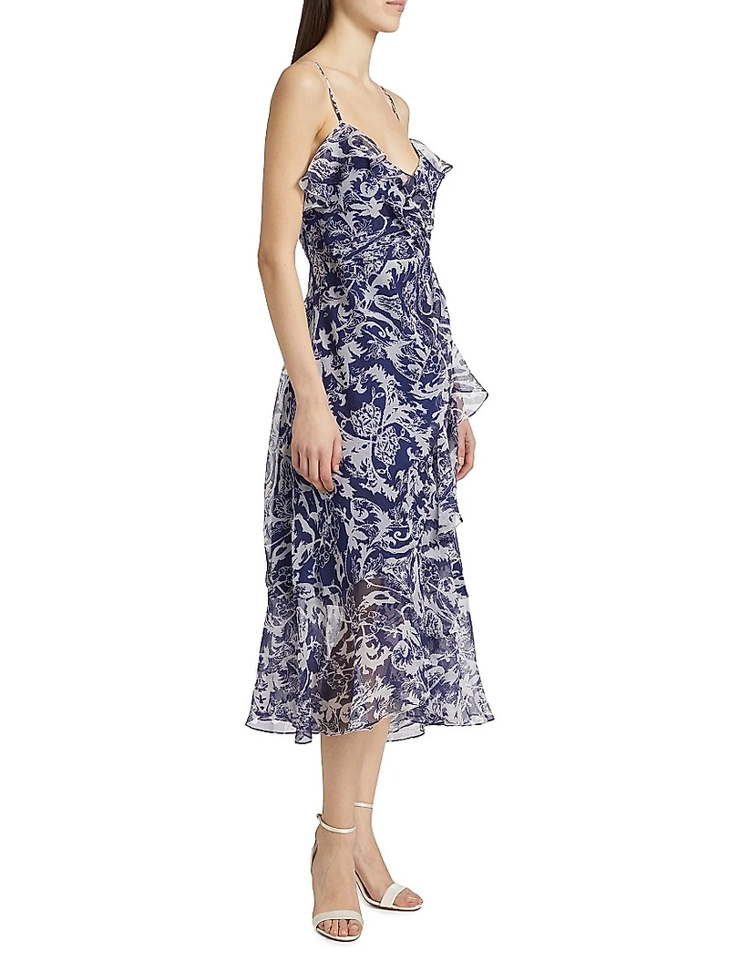 Floral Chiffon Ruffled Midi-Dress