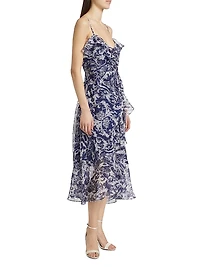 Floral Chiffon Ruffled Midi-Dress