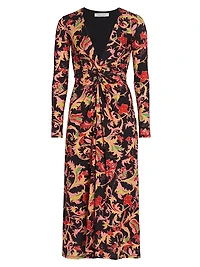 Leafy Twist-Front Midi-Dress