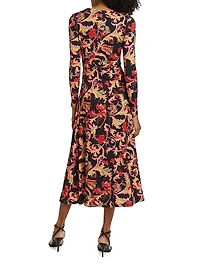 Leafy Twist-Front Midi-Dress