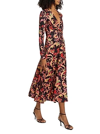Leafy Twist-Front Midi-Dress