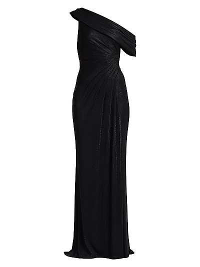 Metallic Jersey Off-the-Shoulder Column Gown