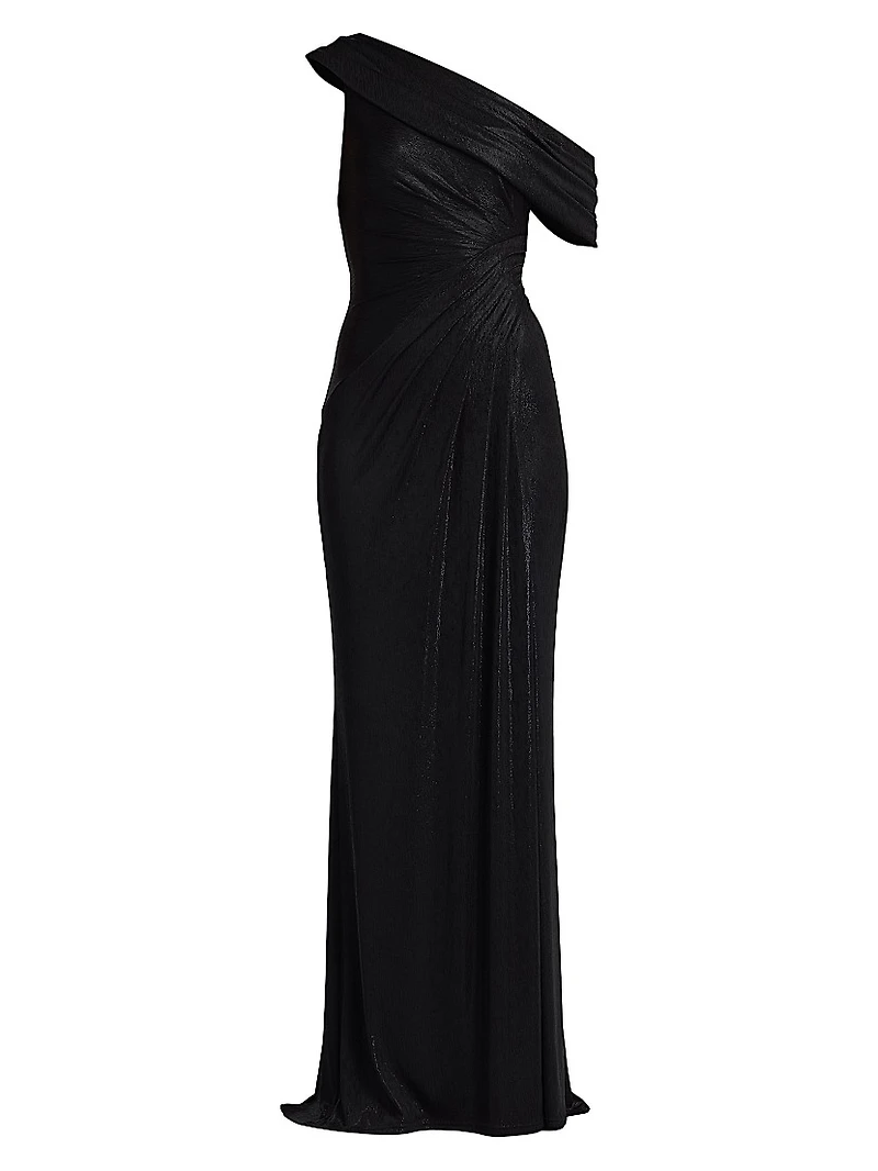 Metallic Jersey Off-the-Shoulder Column Gown