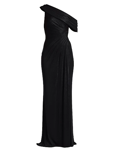 Metallic Jersey Off-the-Shoulder Column Gown