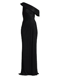 Metallic Jersey Off-the-Shoulder Column Gown