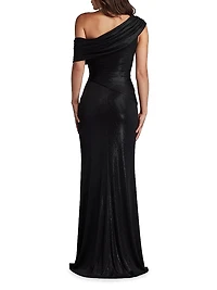 Metallic Jersey Off-the-Shoulder Column Gown