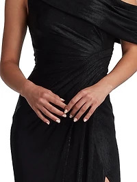 Metallic Jersey Off-the-Shoulder Column Gown