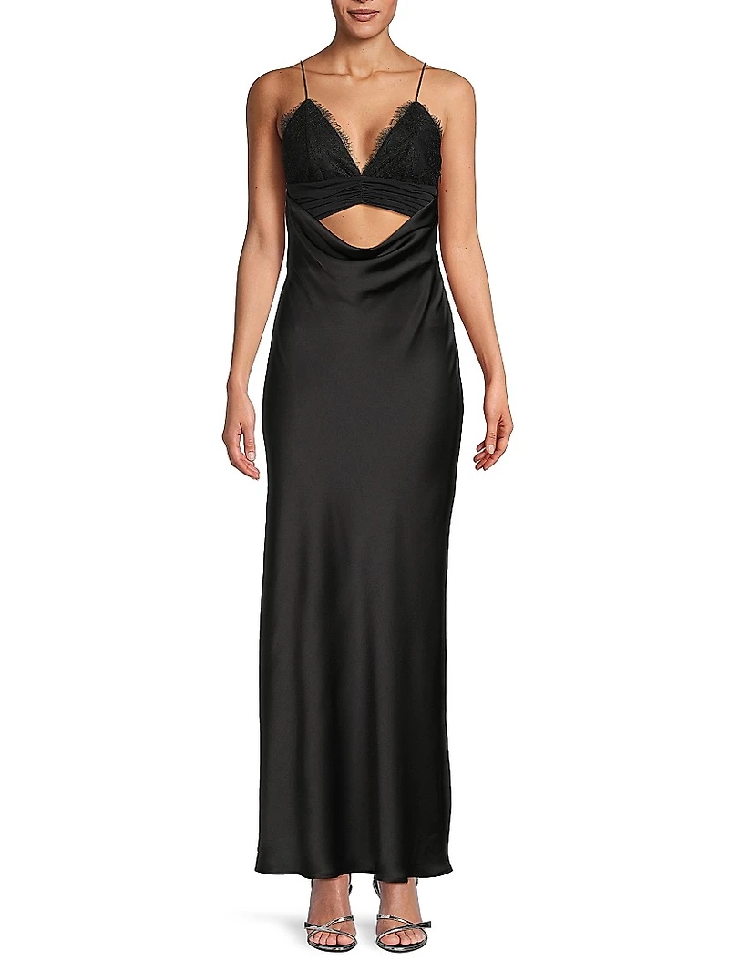 Maxxy Satin Slip Cut-Out Maxi Dress