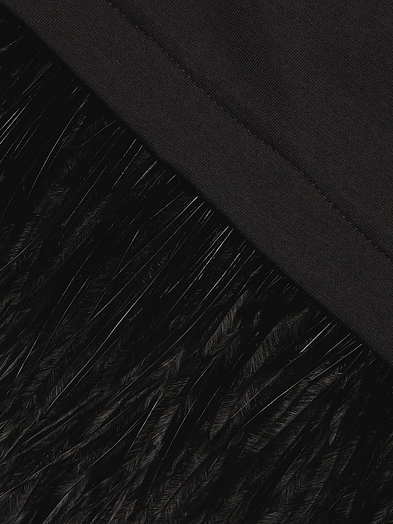 Feather-Trimmed Stretch-Cotton Crop T-Shirt