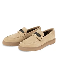 Monili-Beaded Suede Penny Loafers