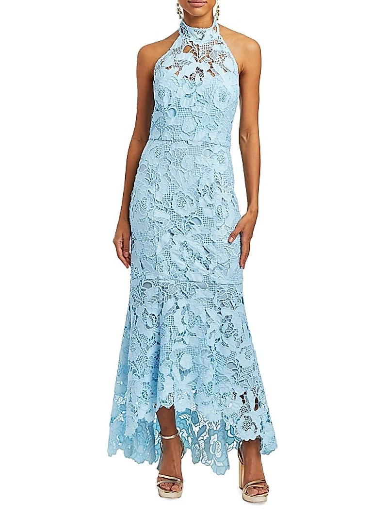 Francesca Laser-Cut Lace Halter Gown