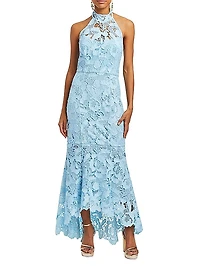 Francesca Laser-Cut Lace Halter Gown