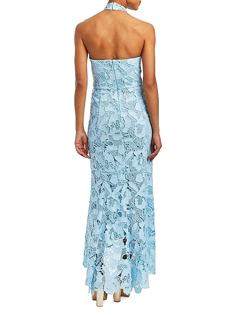 Francesca Laser-Cut Lace Halter Gown