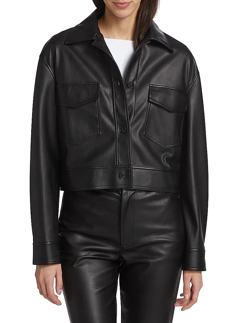 Faux Leather Crop Cargo Jacket