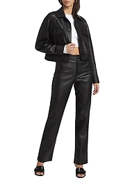 Faux Leather Crop Cargo Jacket