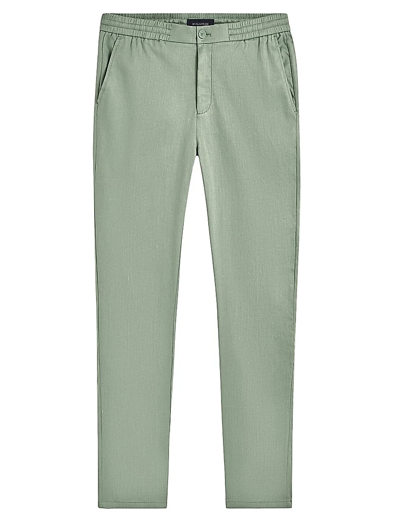 Linen & Cotton Elasticized Straight-Leg Pants