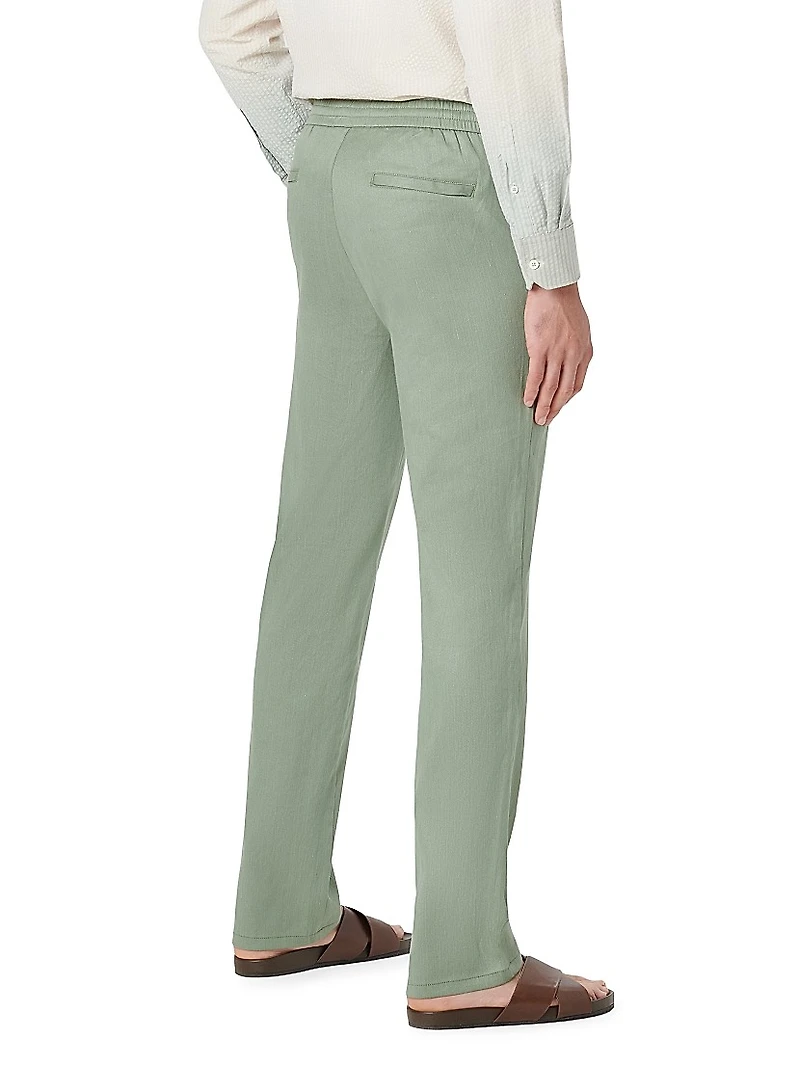 Linen & Cotton Elasticized Straight-Leg Pants