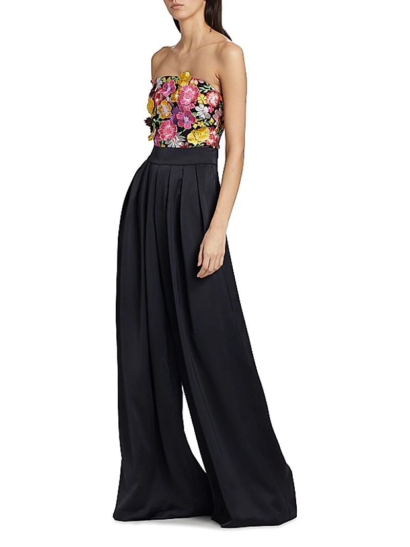 Almeda Floral-Appliqué Wide-Leg Jumpsuit