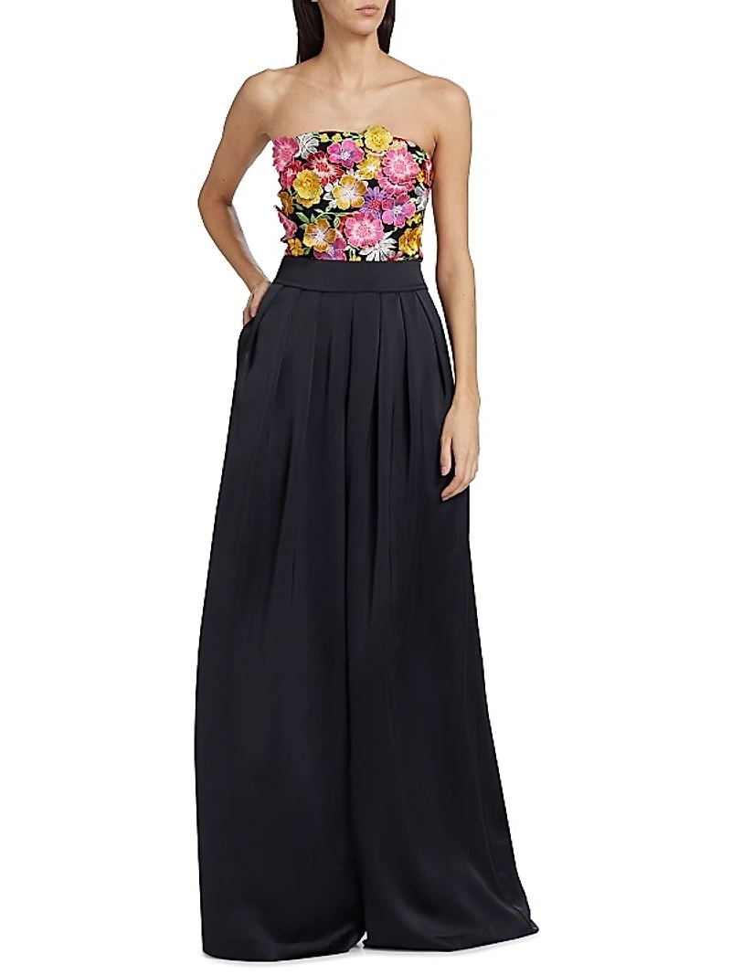 Almeda Floral-Appliqué Wide-Leg Jumpsuit