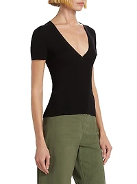 Italia Rib-Knit V-Neck Sweater