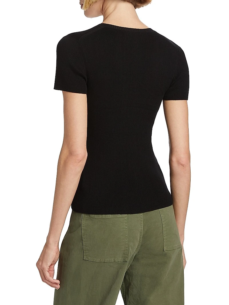 Italia Rib-Knit V-Neck Sweater