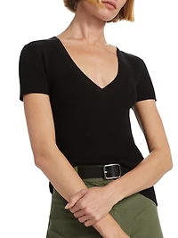 Italia Rib-Knit V-Neck Sweater