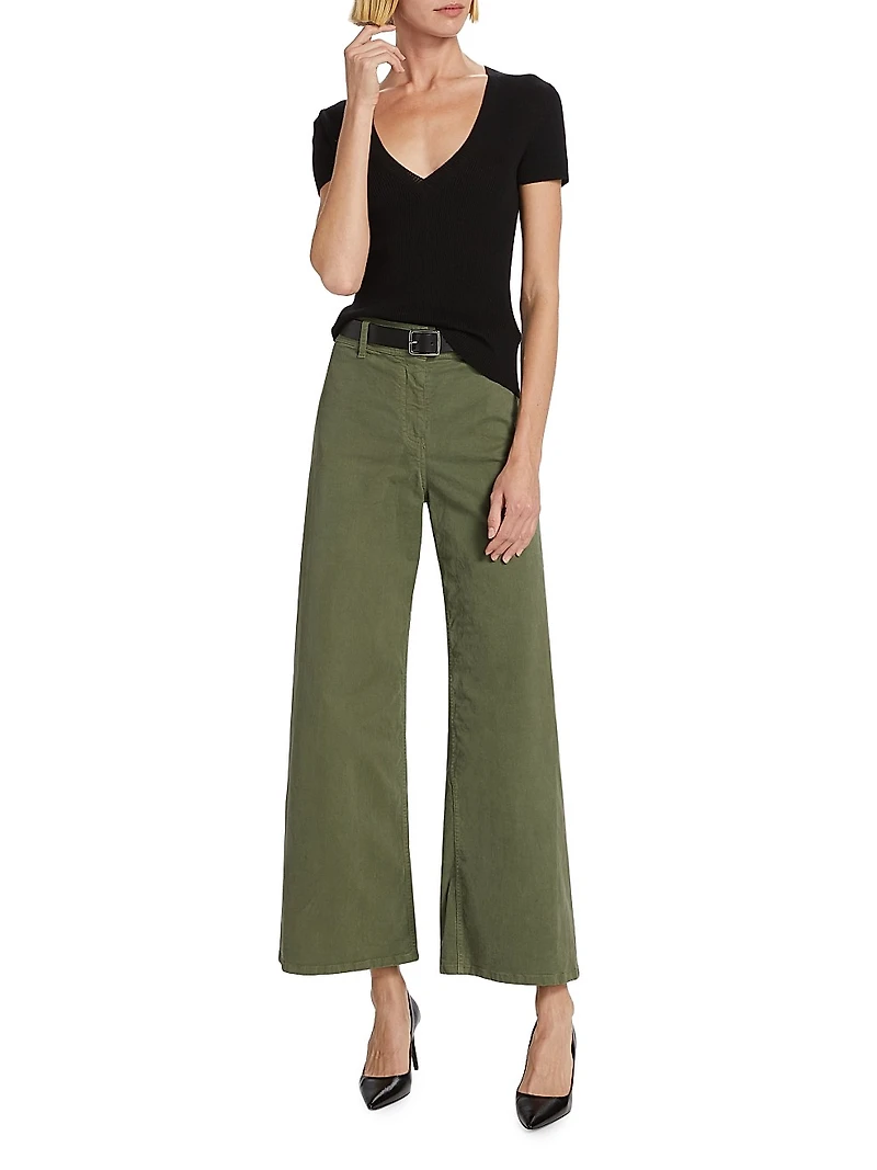 Italia Rib-Knit V-Neck Sweater