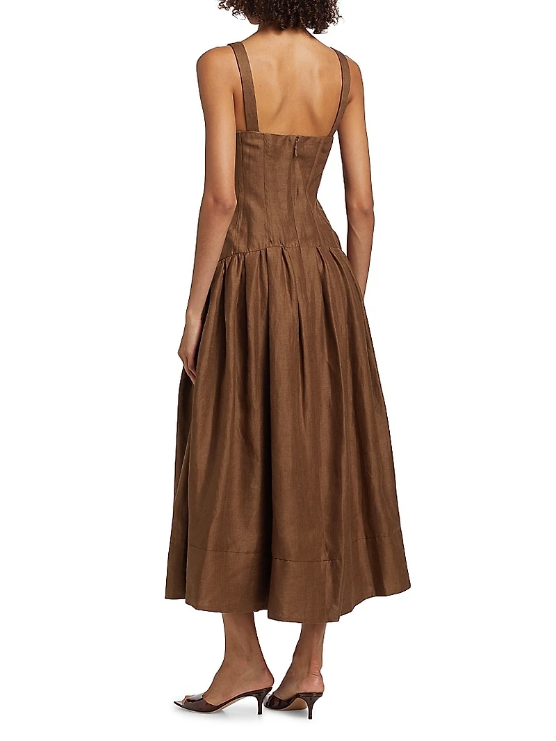 Makenna Linen Corset Midi-Dress