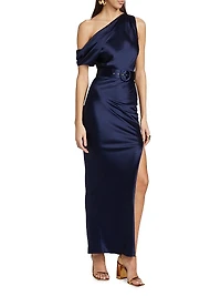 Eartha Belted Satin Gown