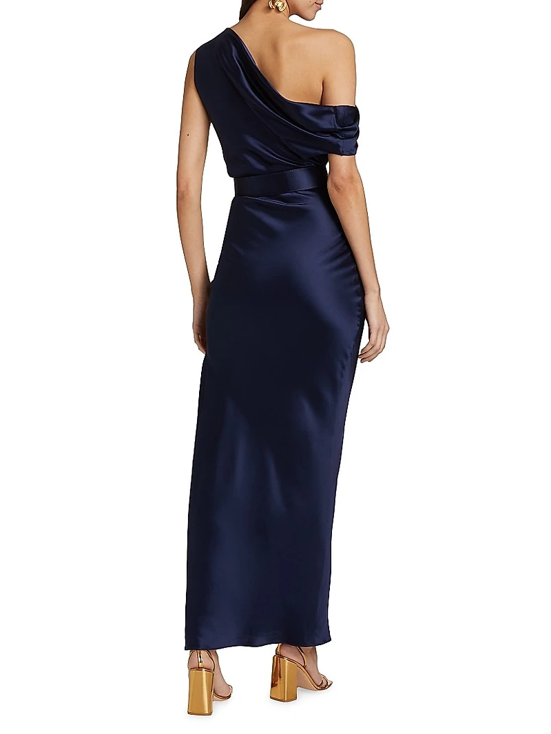 Eartha Belted Satin Gown