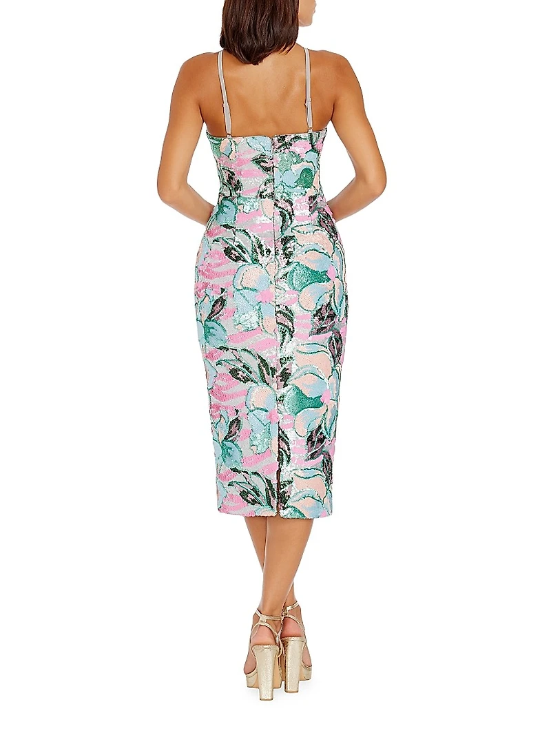 Summer Aidan Sequined Floral Midi-Dress