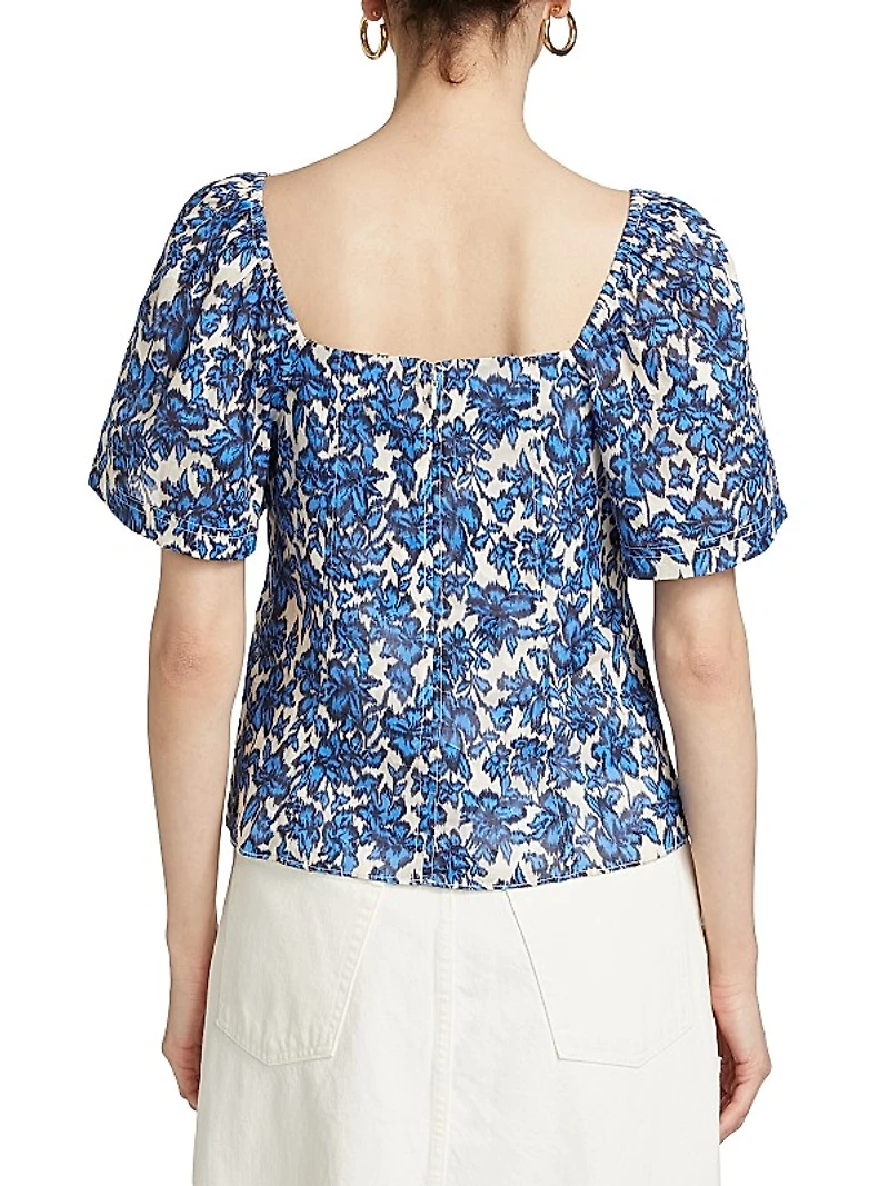 Bleecker Floral Flutter-Sleeve Blouse