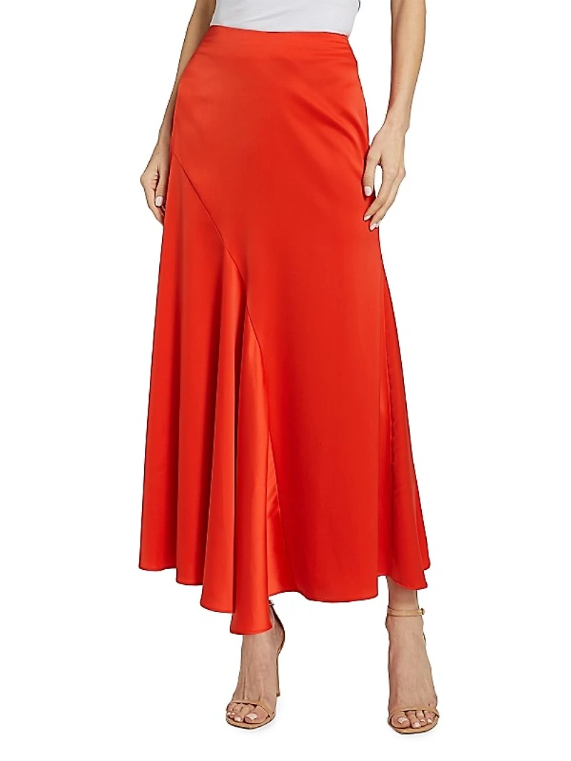 Paulette Pleated Satin Midi-Skirt
