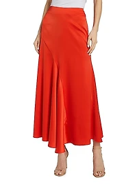 Paulette Pleated Satin Midi-Skirt