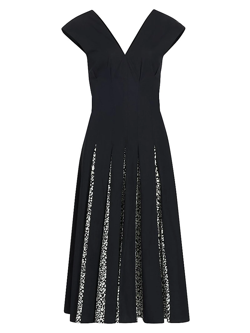 Ella Pleated Cotton Midi-Dress