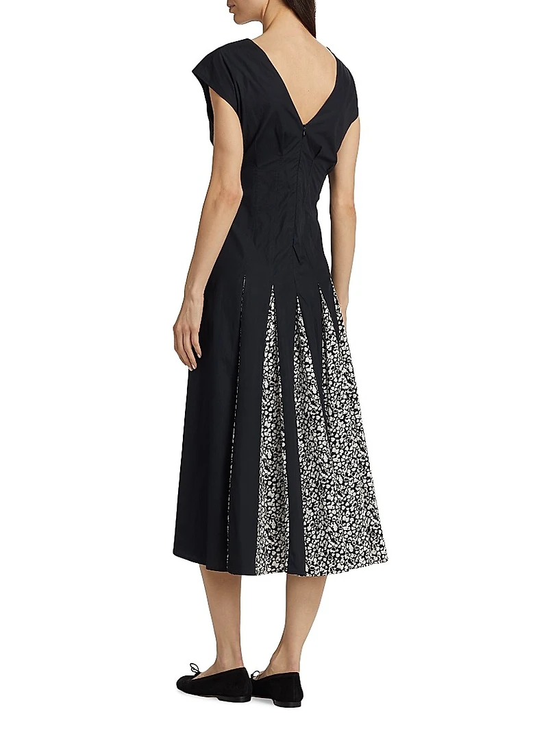 Ella Pleated Cotton Midi-Dress