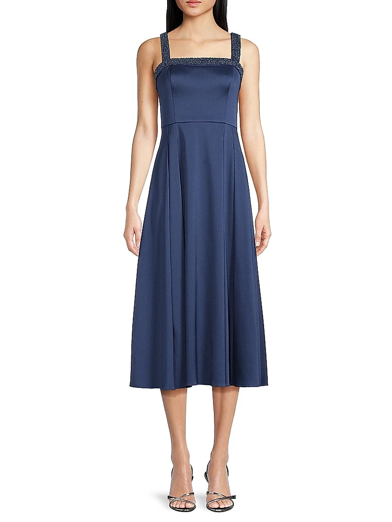 Satin Embellished Neck Midi-Dress