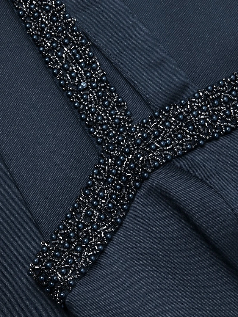 Satin Embellished Neck Midi-Dress