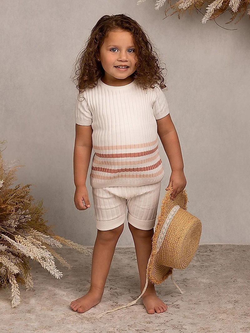 Baby Girl's & Little Girl's Short-Sleeve Knit Striped Ribbed Set