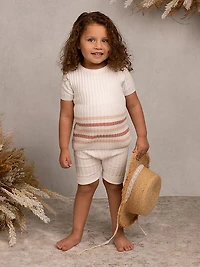 Baby Girl's & Little Girl's Short-Sleeve Knit Striped Ribbed Set