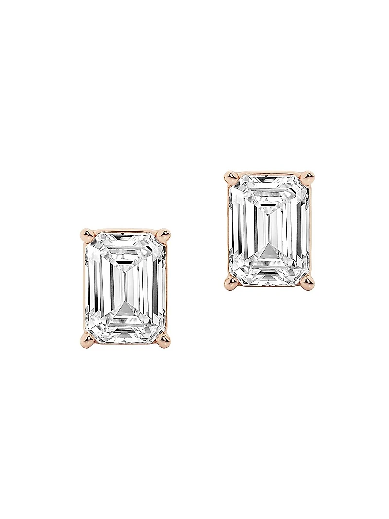 14K Gold & Emerald-Cut Lab-Grown Diamond Stud Earrings