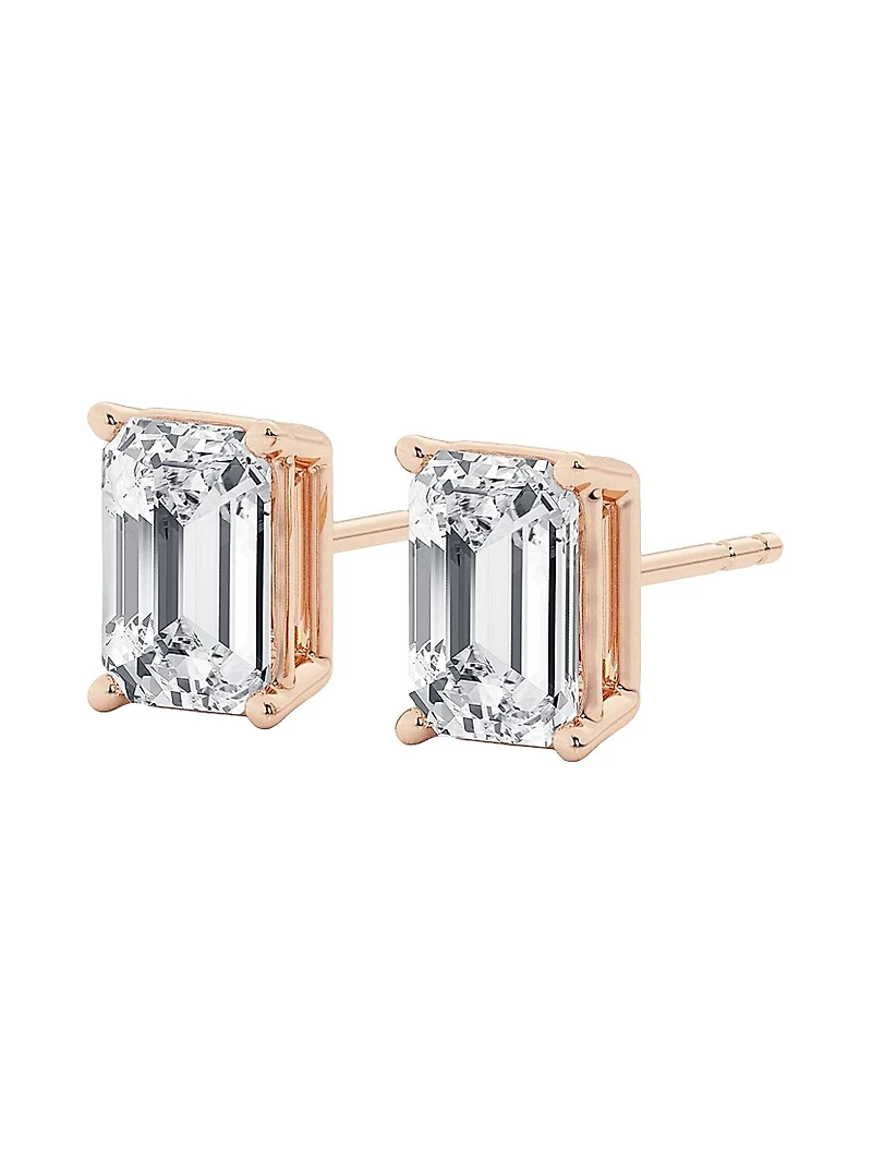 14K Gold & Emerald-Cut Lab-Grown Diamond Stud Earrings