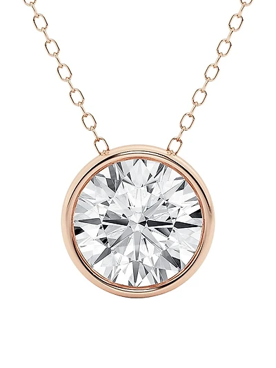 14K Gold & Round Lab-Grown Diamond Solitaire Pendant Necklace